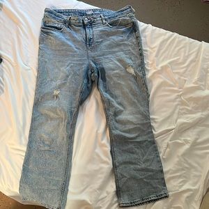 Old Navy flare, ankle, high-rise jeans.